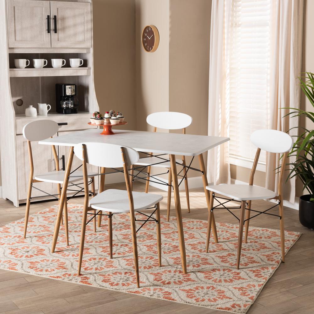 Wayne Modern and Contemporary White and Walnut Finished Metal 5-Piece Dining Set