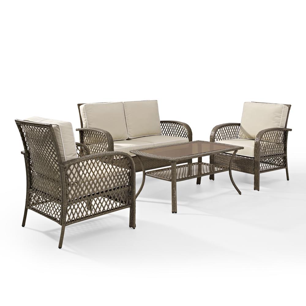 Tribeca 4Pc Outdoor Wicker Conversation Set Sand/Driftwood - Loveseat, Coffee Table, & 2 Arm Chairs