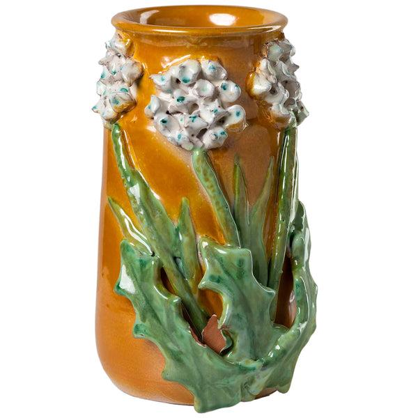 Vase Med. Mango w/ White Flowers
