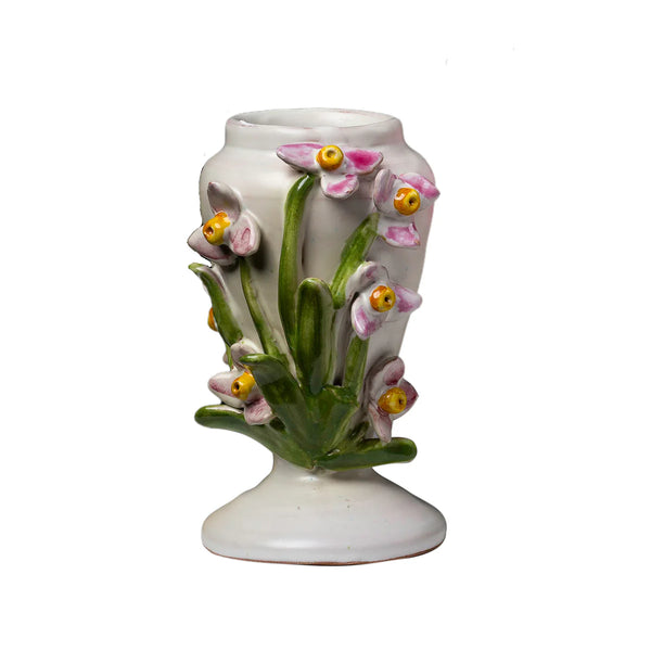 Vase, Sm White W/ Pink/Yellow Flower
