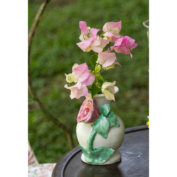 Vase, Sm White W/ Pink Rose