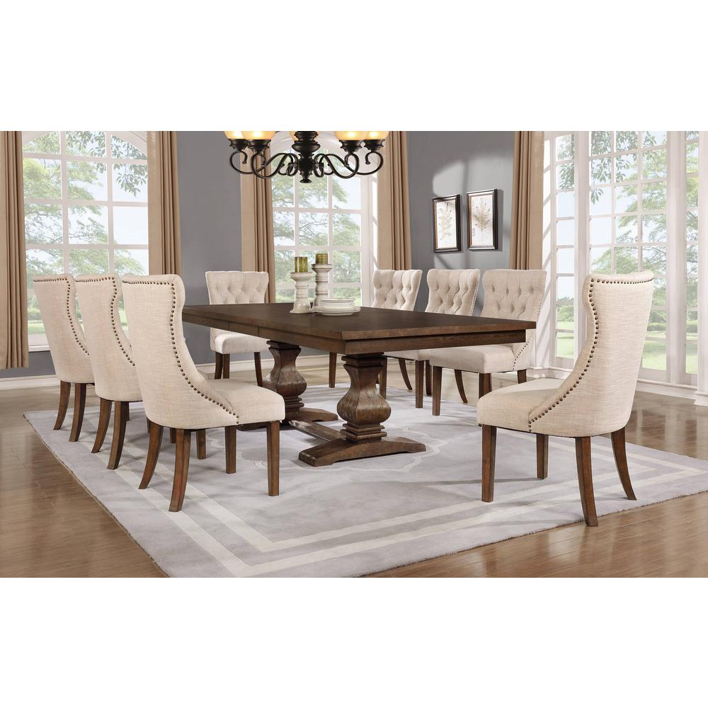 Classic 9pc Dining Set w/Uph Side Chairs Tufted & Naildhead Trim