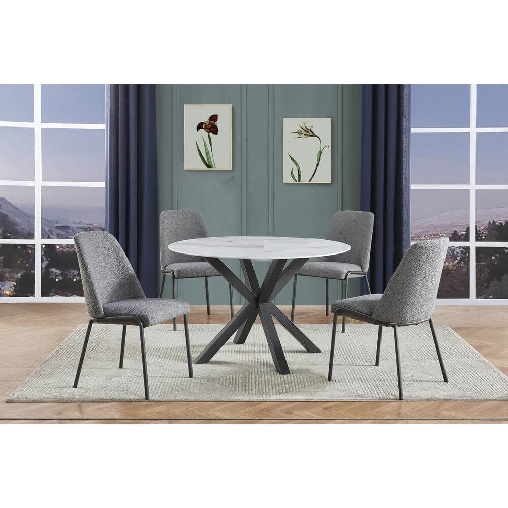 5pc round marble wrap glass top dining set