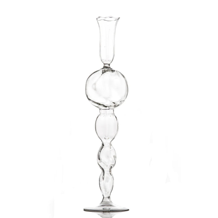 Clear Glass Candlestick with Large, Round Ball - Lacasademartha 