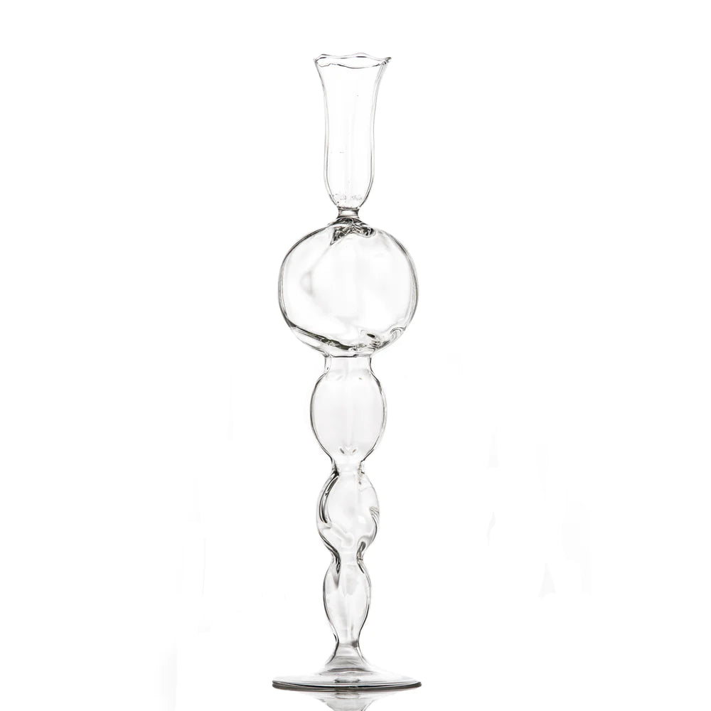 Clear Glass Candlestick with Large, Round Ball