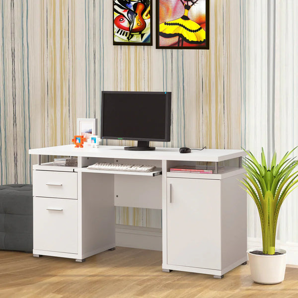 Elegant white Computer desk with efficient Storage