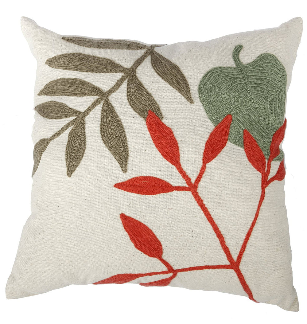 Cotton Pillow With Leaves Embroidery - Lacasademartha 