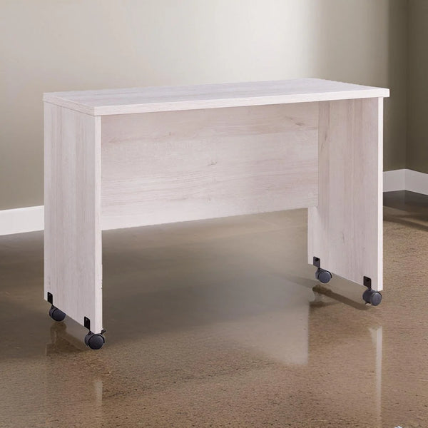 Rectangular Wooden Desk Return with Casters and Grain Details, White Oak