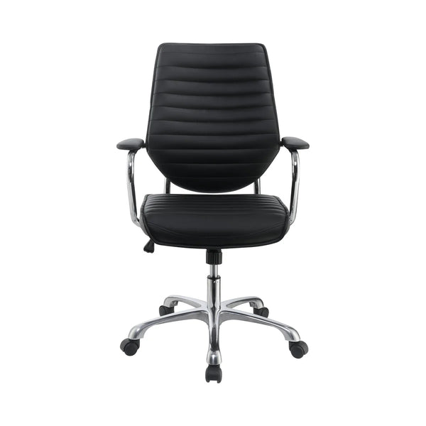 Leatherette Office Swivel Chair with Padded Arms, Black and Chrome