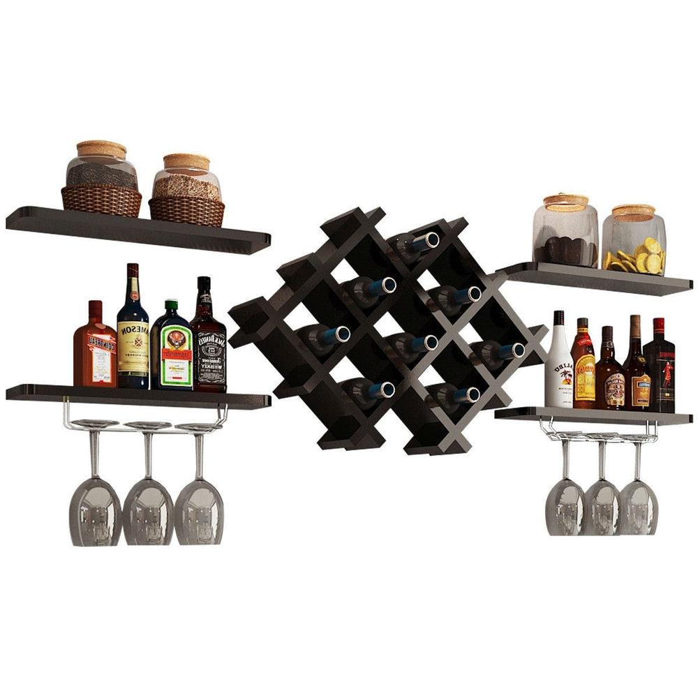 5-Piece Wall Mounted Wine Rack Set with Storage Shelves - Lacasademartha 
