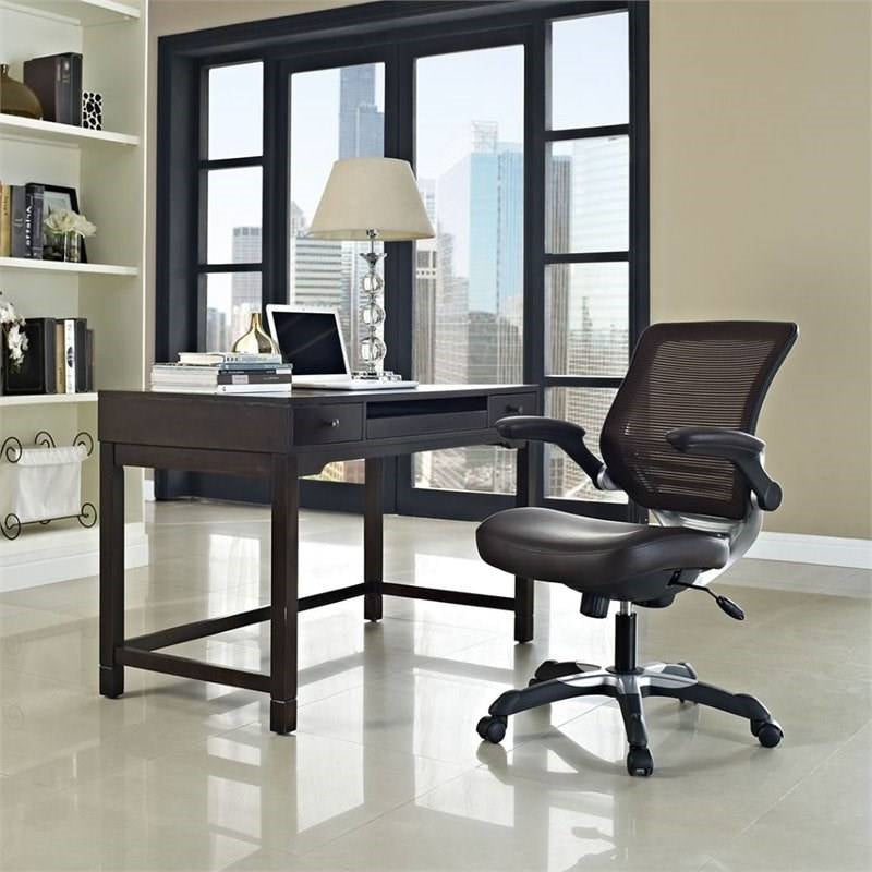 Modern Brown Mesh Back Ergonomic Office Chair with Flip-up Arms - Lacasademartha 
