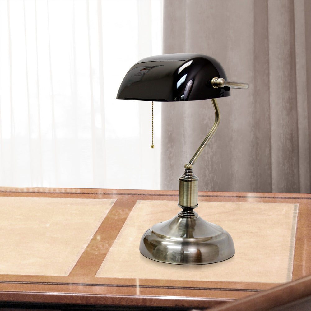 Executive Banker’s Desk Lamp with Glass Shade