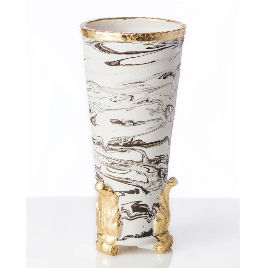 MARBLE VASE WITH GOLD ACANTHUS ACCENTS