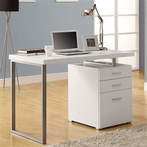 Left or Right Facing Modern Office Desk in White Finish with File Drawers - Lacasademartha 
