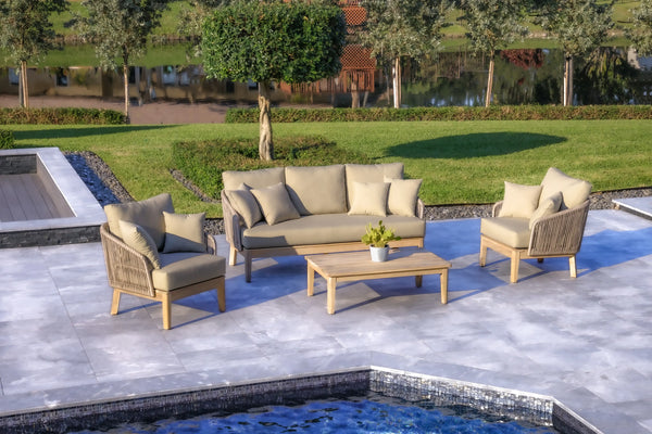 Eve 4-Piece Outdoor & Backyard Wood, Aluminium and Rope Furniture Set