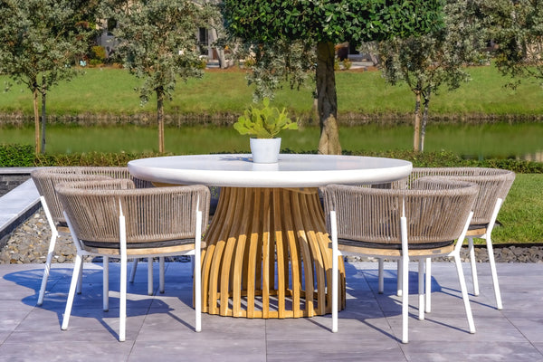 Melina 59 Inch Outdoor Wood and Resin Round Dining Table