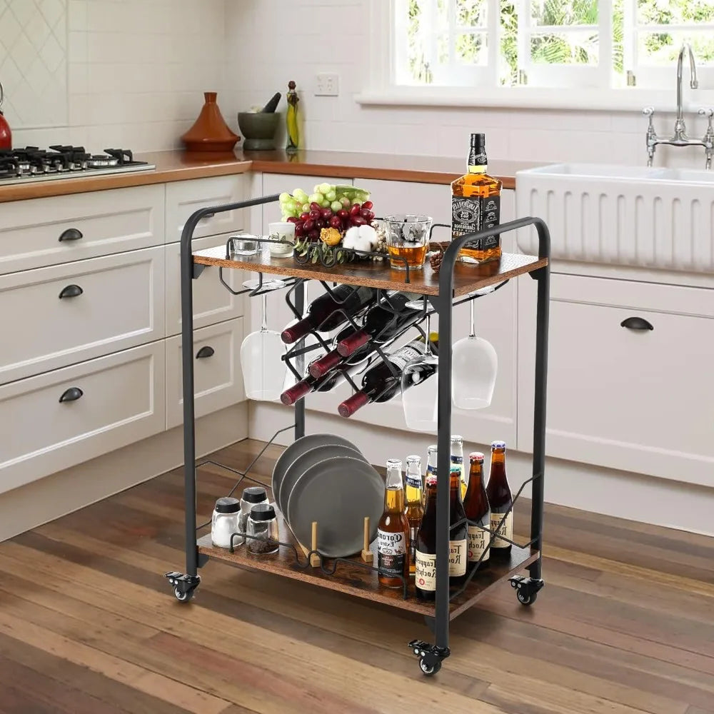 Small Bar Cart with Wheels, Kitchen Storage, Living Room Organizer, Auxiliary Home, Free Shipping