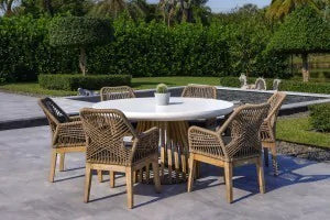 Melina + Santino 7-Piece Outdoor Wood, Aluminum, Rope and Resin Dining Set