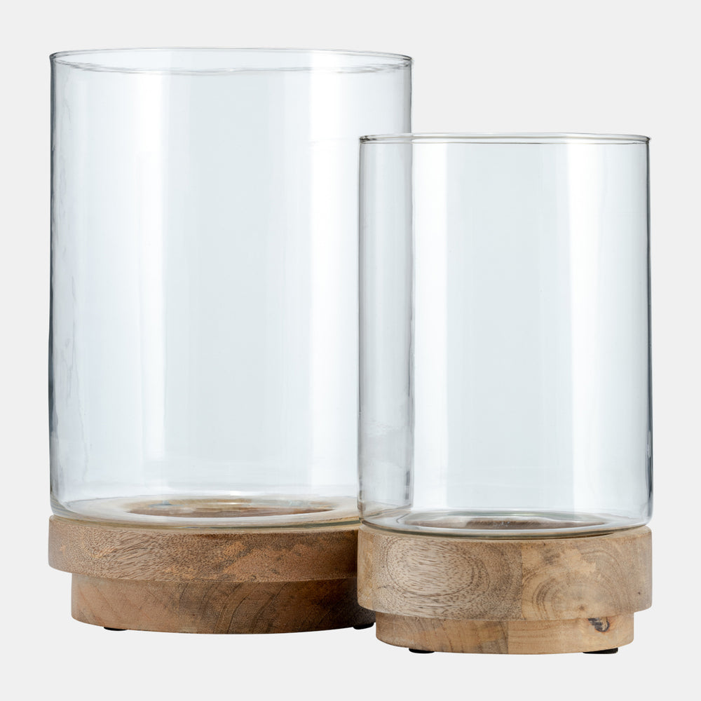 Set of 2 Hurricane Candle Holder On Wood Base