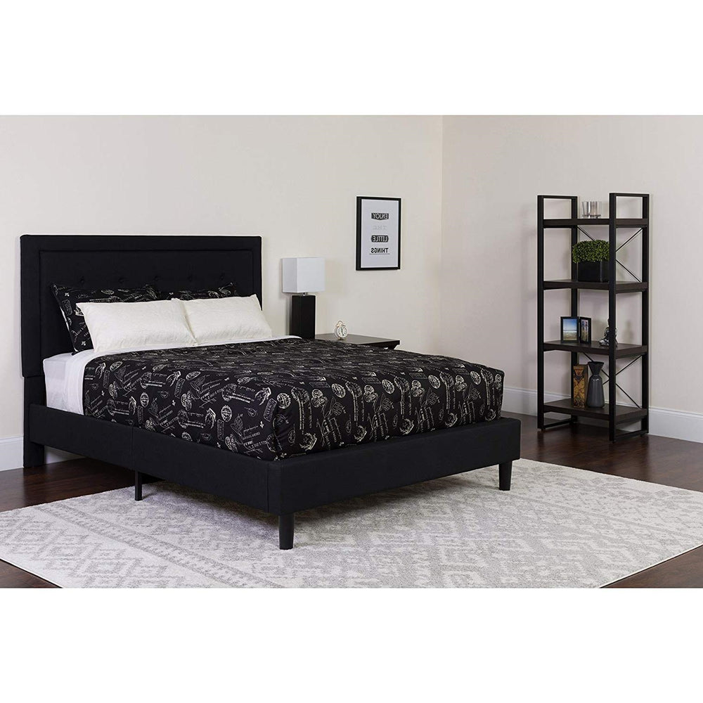 Black Fabric Upholstered Platform Bed