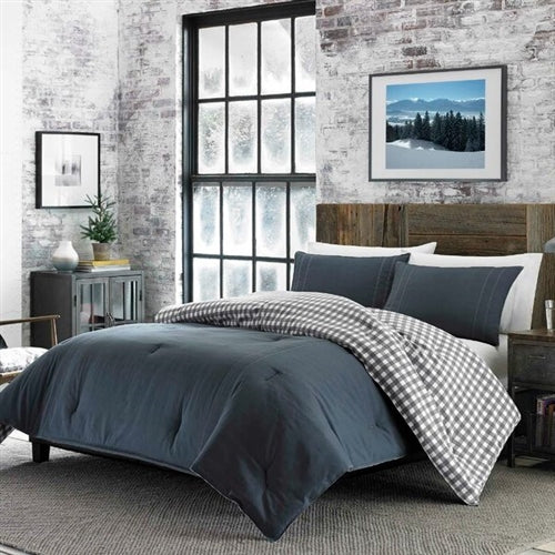 Cotton Reverse Plaid Gray/White Comforter Set