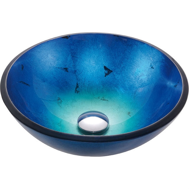 Round Blue Tempered Glass Vessel Bathroom Sink - Lacasademartha 