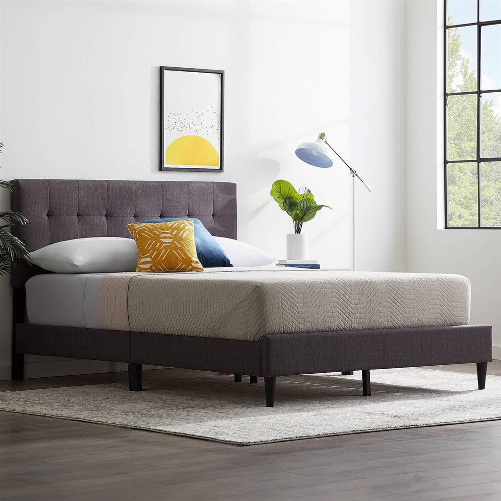 Queen size Dark Gray Tufted Platform Bed