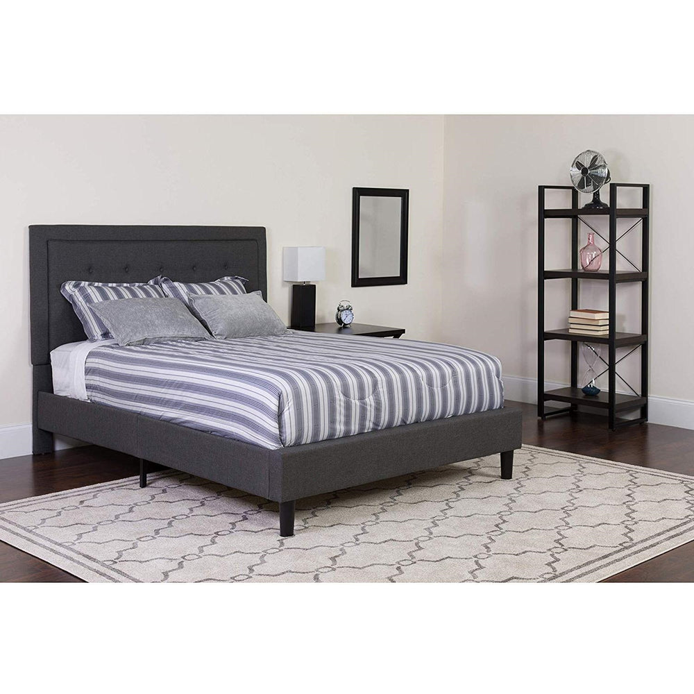 Dark Grey Fabric Upholstered Platform Bed