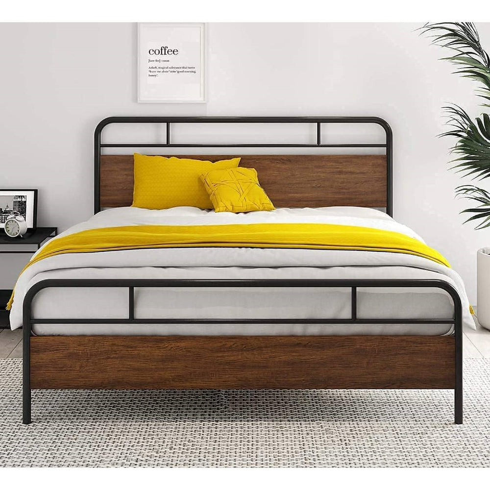 Queen Size Industrial Metal Wood Platform Bed