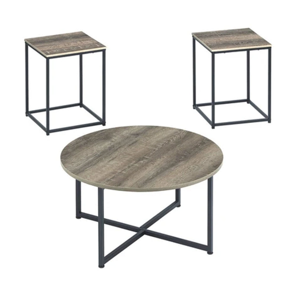 Wooden Table Set With Sturdy Metal Bas